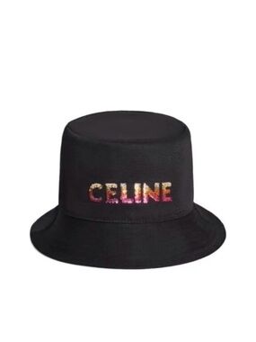 45 NWT CELINE EMBROIDERED BUCKET HAT IN COTTON GABARDINE